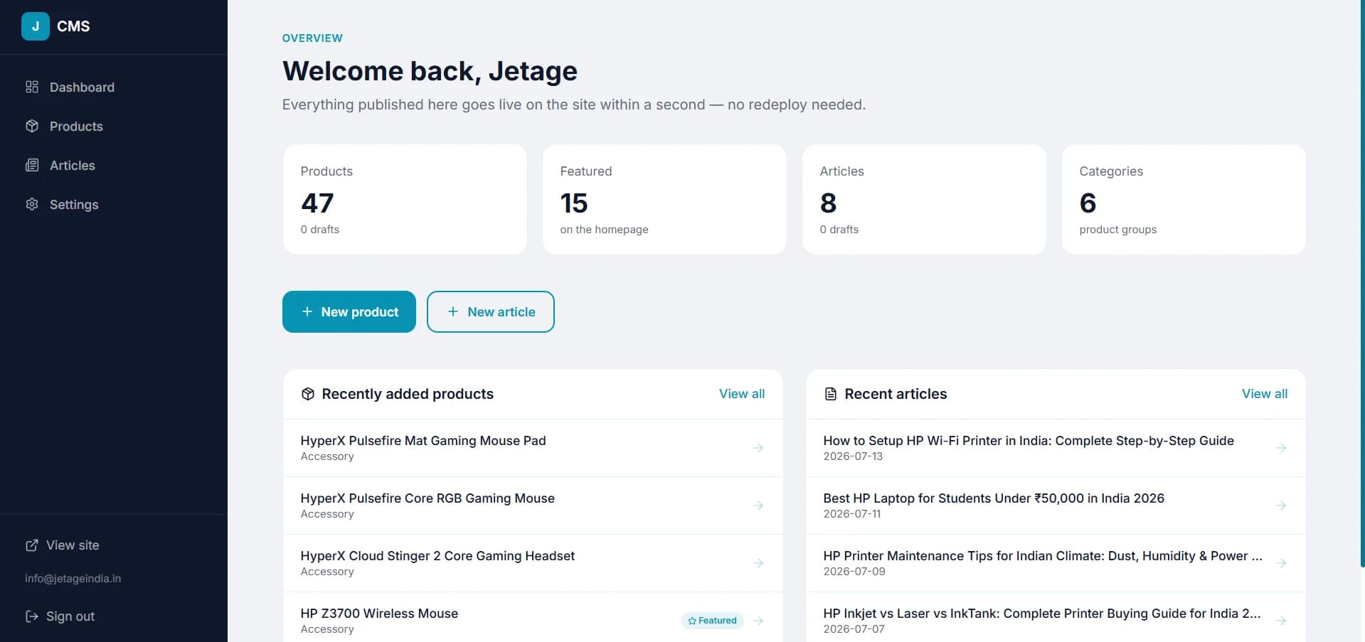Jetage India — The CMS