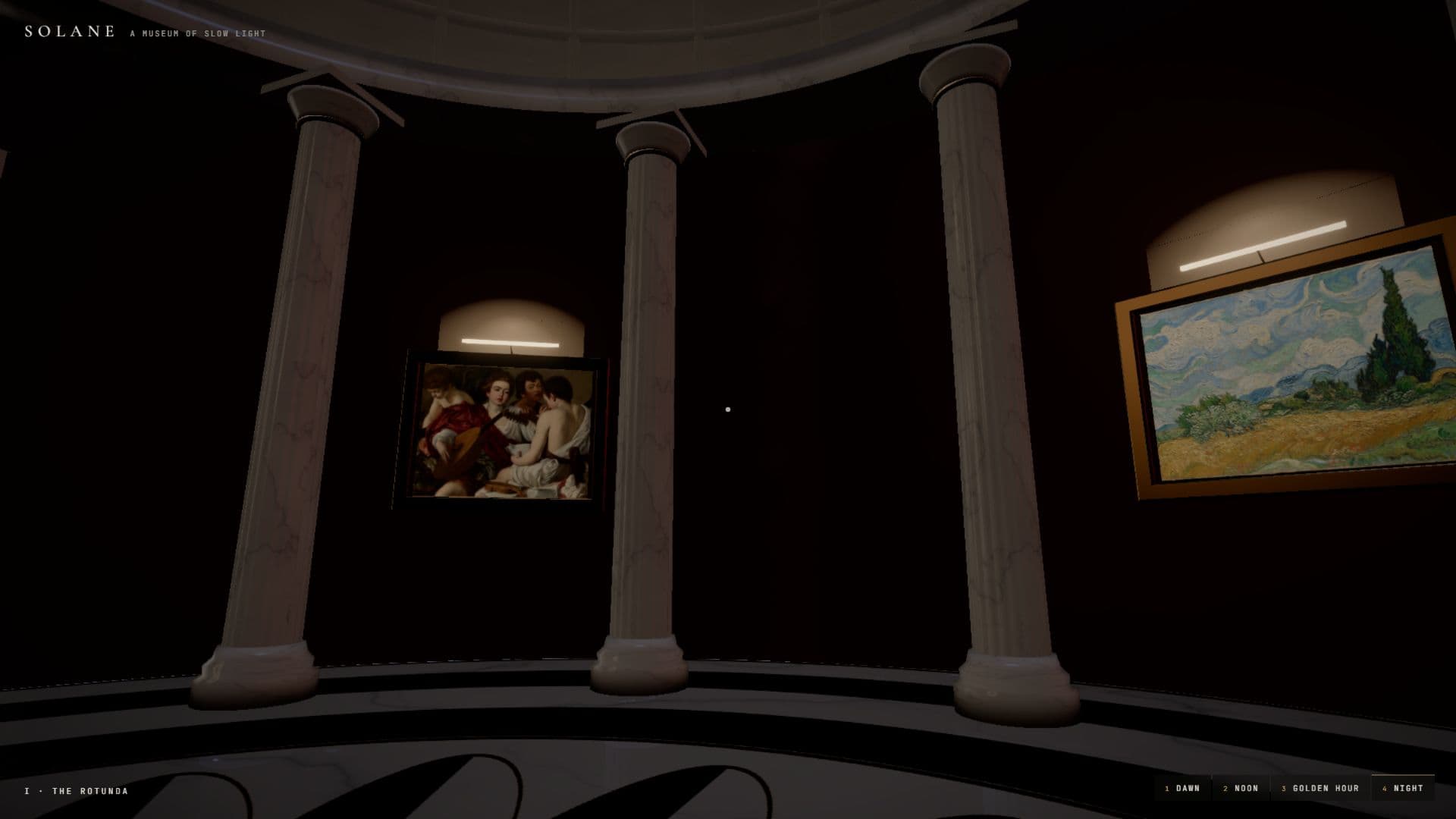 Solane Museum — Paintings in the Rotunda at night